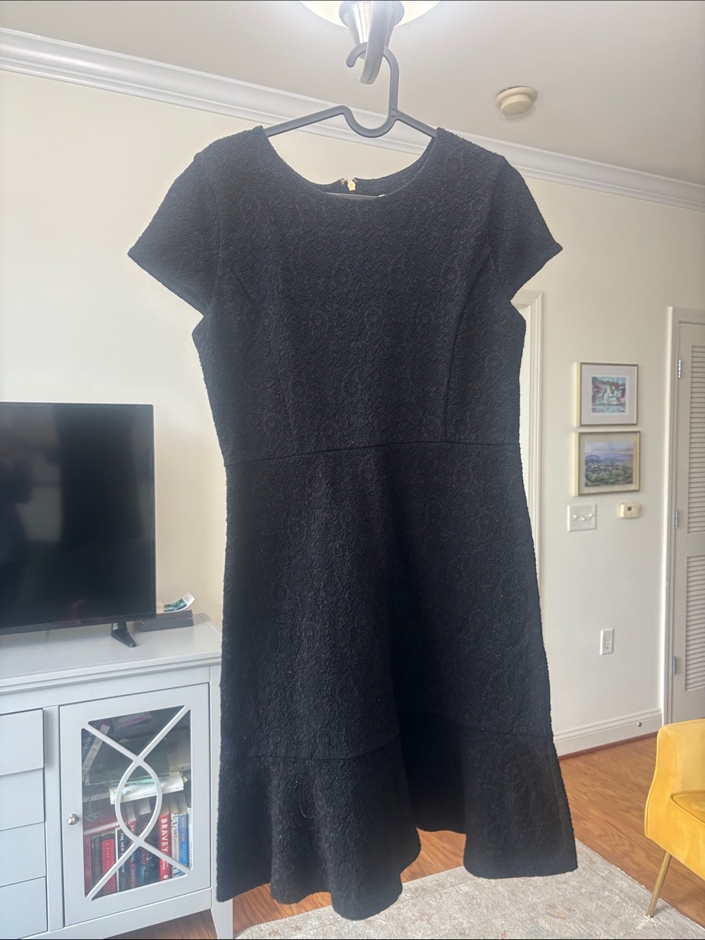 Michael Kors Black Textured Fit-and-Flare Midi Dress
